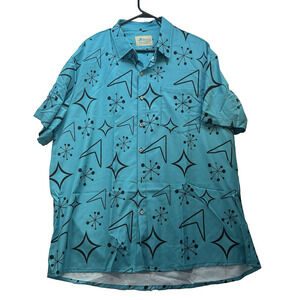 Royaura Mens XXL Hawaiian Shirt Mid Century Modern Atomic Boomerang Turquoise‎